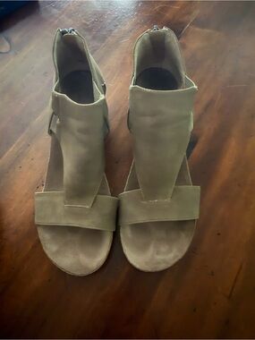 Adrienne Vittadini Suede Open-Toe Sandals in Taupe